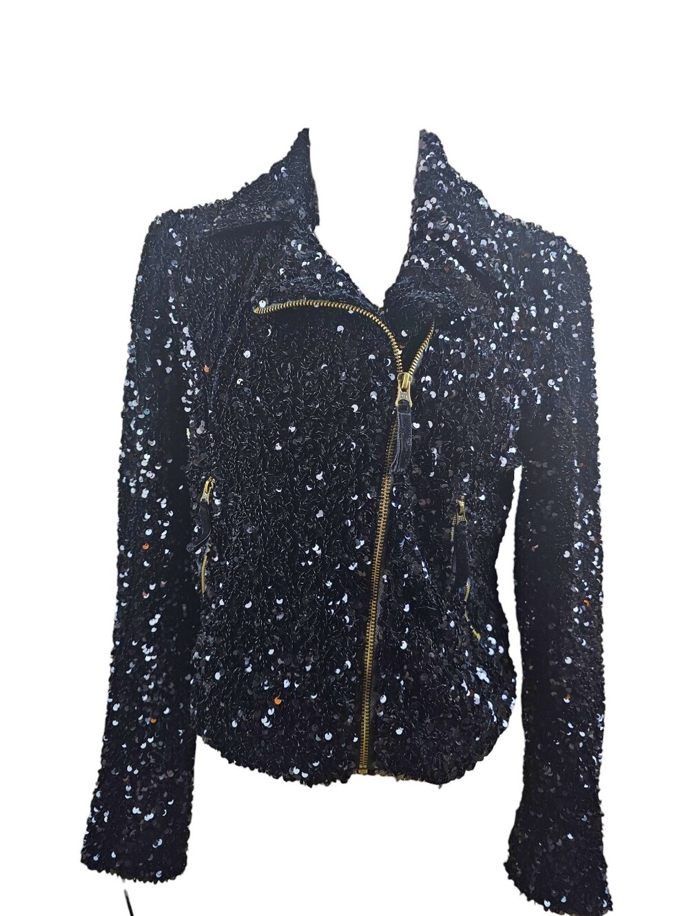 Maeve Anthropologie Malia Black Sequined MOTO Jacket In S/P NWT - Picture 4 of 11
